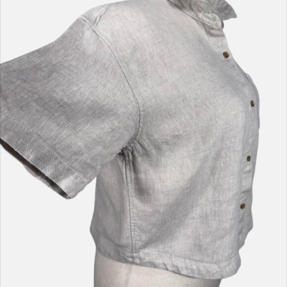 Athleta Retreat 100% Euroflax Linen Cropped Undyed Short Sleeve Shirt (Size M) - Picture 4 of 13